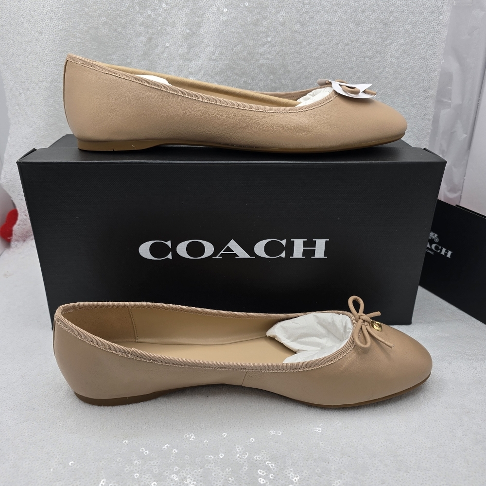 Coach Abigail Smooth Leather Ballet Flats Classic Casual Neutral Beechwood 9.5